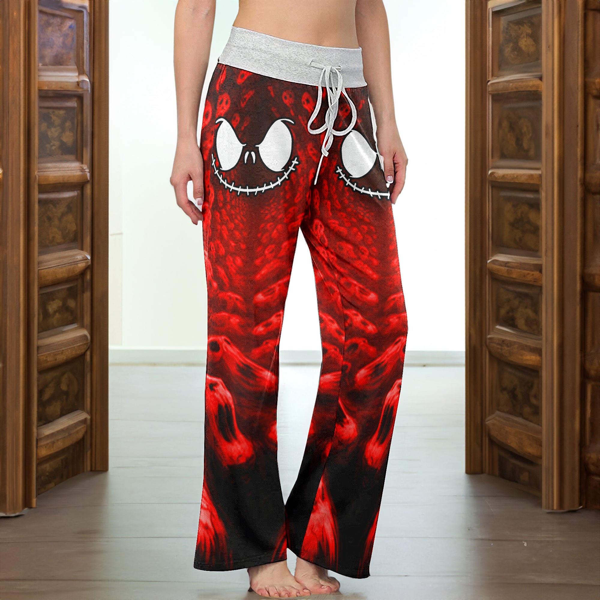 Infinite Red Skull Art Women's High-waisted Wide Leg Pants