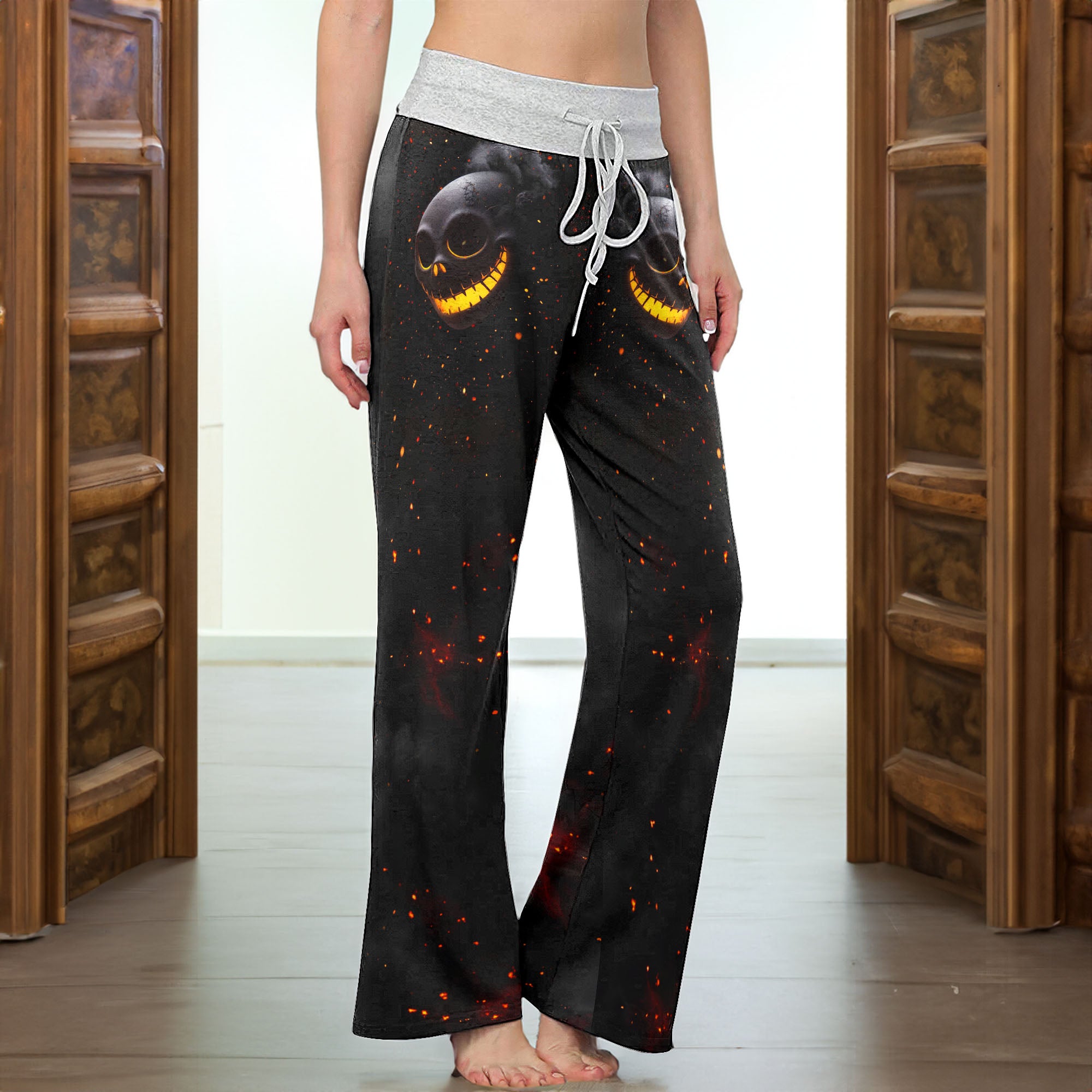 Flaming Skull Smile Women's High-waisted Wide Leg Pants