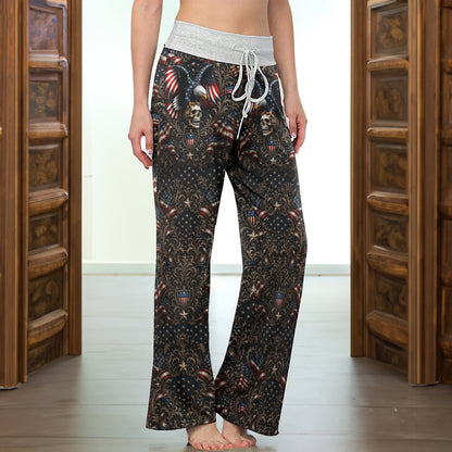 Freedom Eagle Skull Shield Women's High-waisted Wide Leg Pants