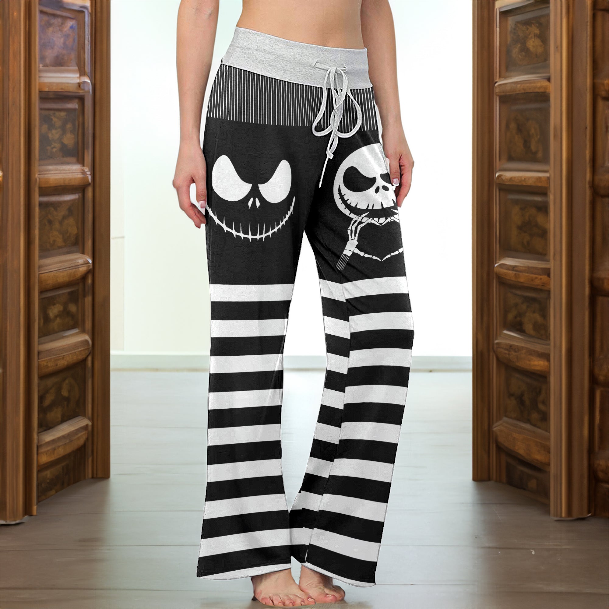 Gothic Grinline Art Women's High-waisted Wide Leg Pants