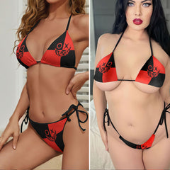 Grunge Smile Red Black Micro Triangle Bikini Swimsuit