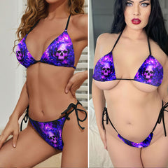 Purple Fire Skull Art Micro Triangle Bikini Swimsuit