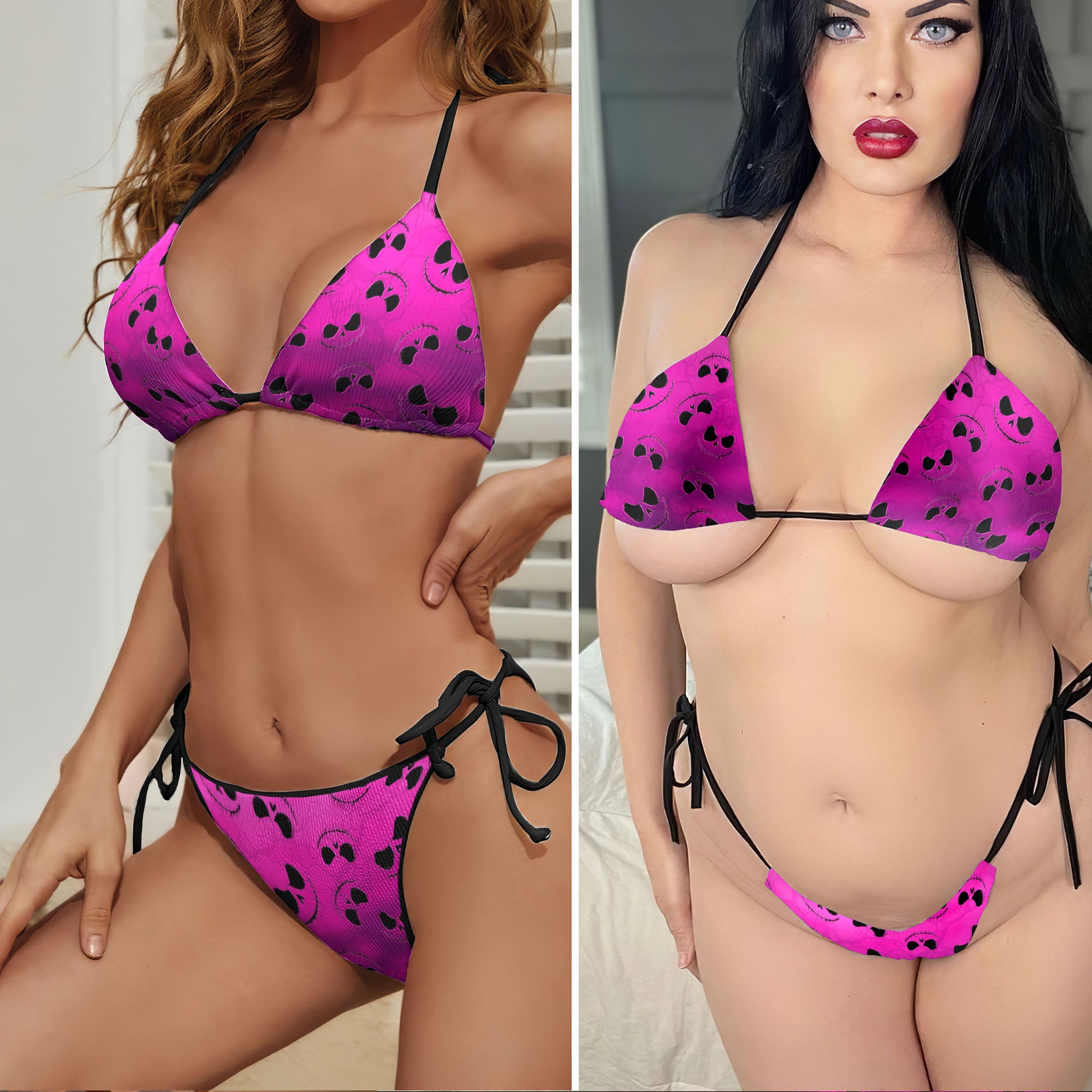 Gothic Neon Pink Phantom Micro Triangle Bikini Swimsuit