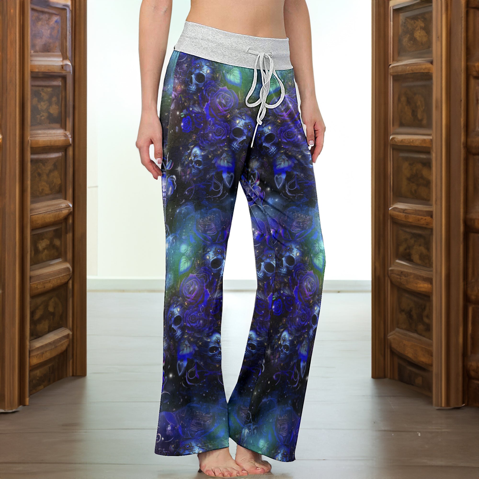 Purple Galaxy Skull Women's High-waisted Wide Leg Pants