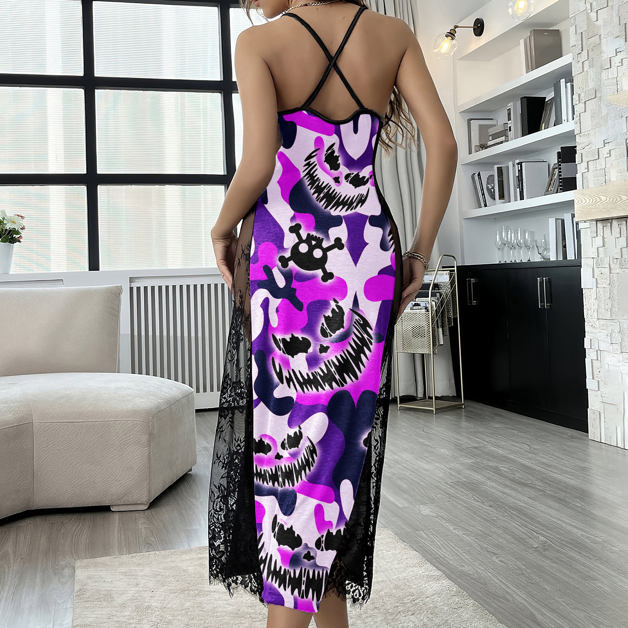 Grape Goth Skull Camo Lace Cami Sleepwear