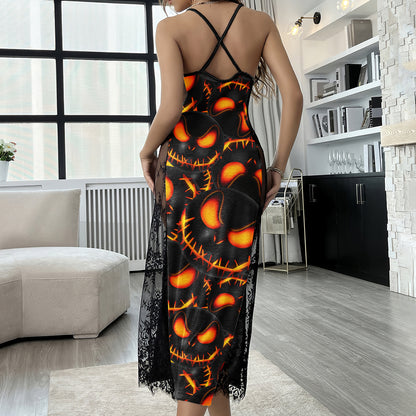 Orange Skull Pattern Women's Lace Cami Sleepwear