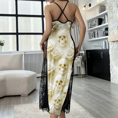 Tan Skull Rose Pattern Women's Lace Cami Sleepwear