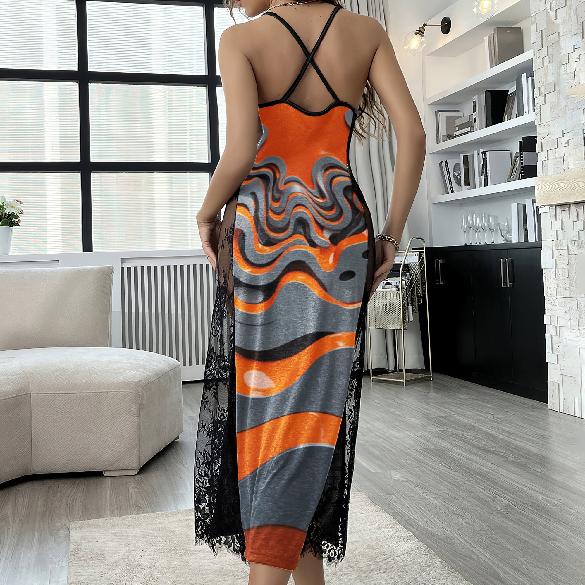 Orange Skull Effect Lace Cami Sleepwear