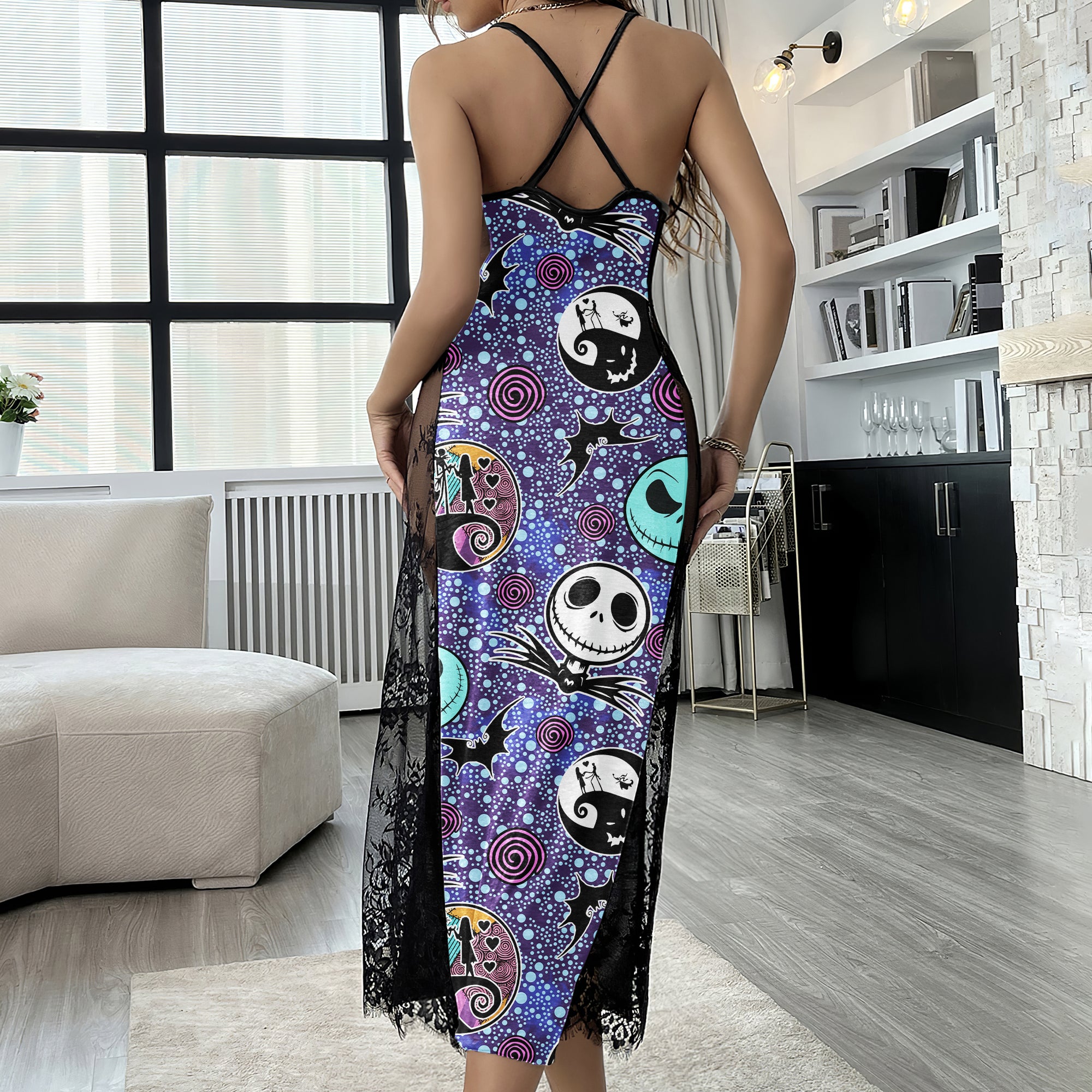 Purple Glitter Skull Pattern Women's Lace Cami Sleepwear