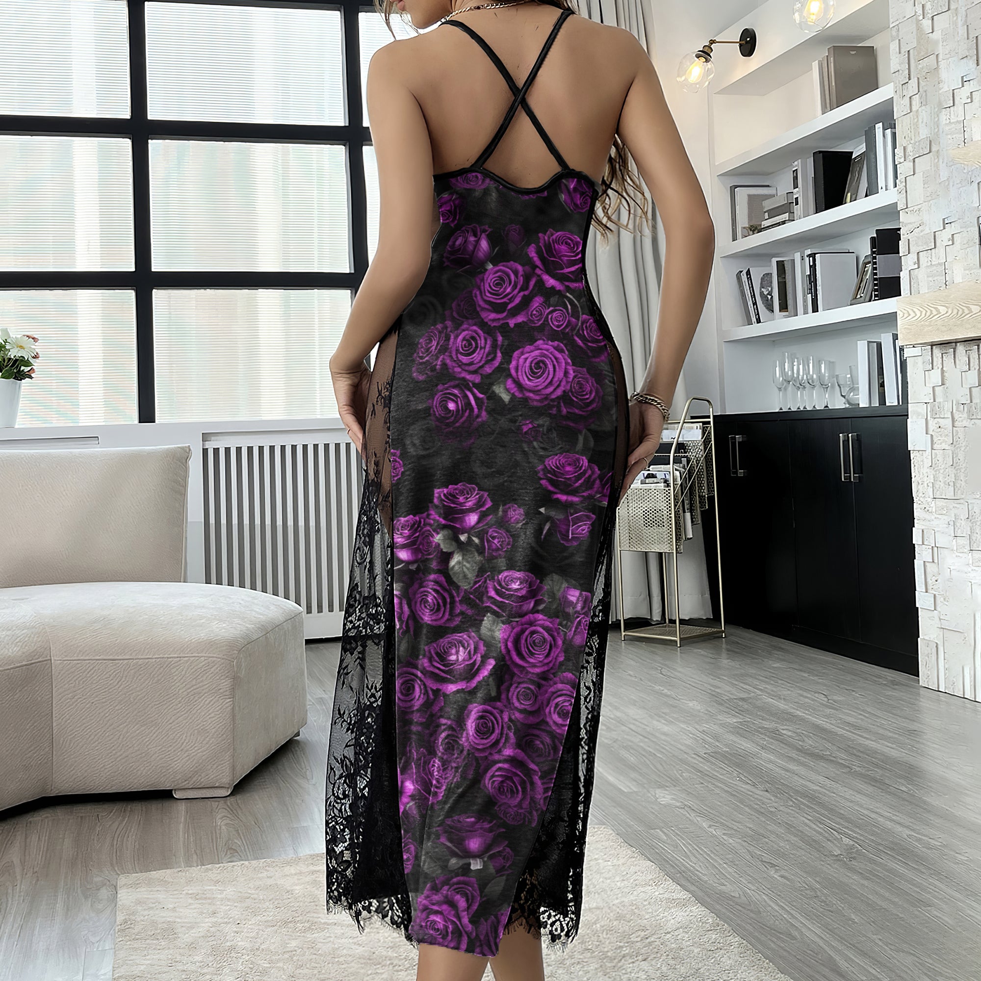 Obsidian Skull Rose Bloom Lace Cami Sleepwear