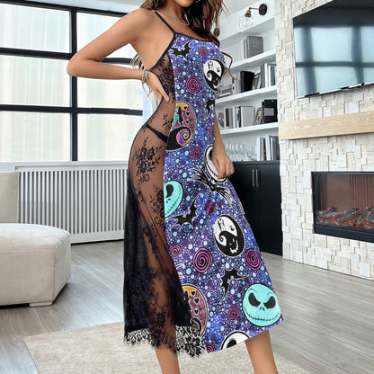 Purple Glitter Skull Pattern Lace Cami Sleepwear