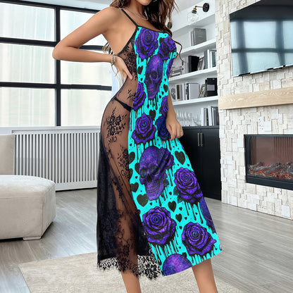 Neon Skull Rose Glitter Women's Lace Cami Sleepwear