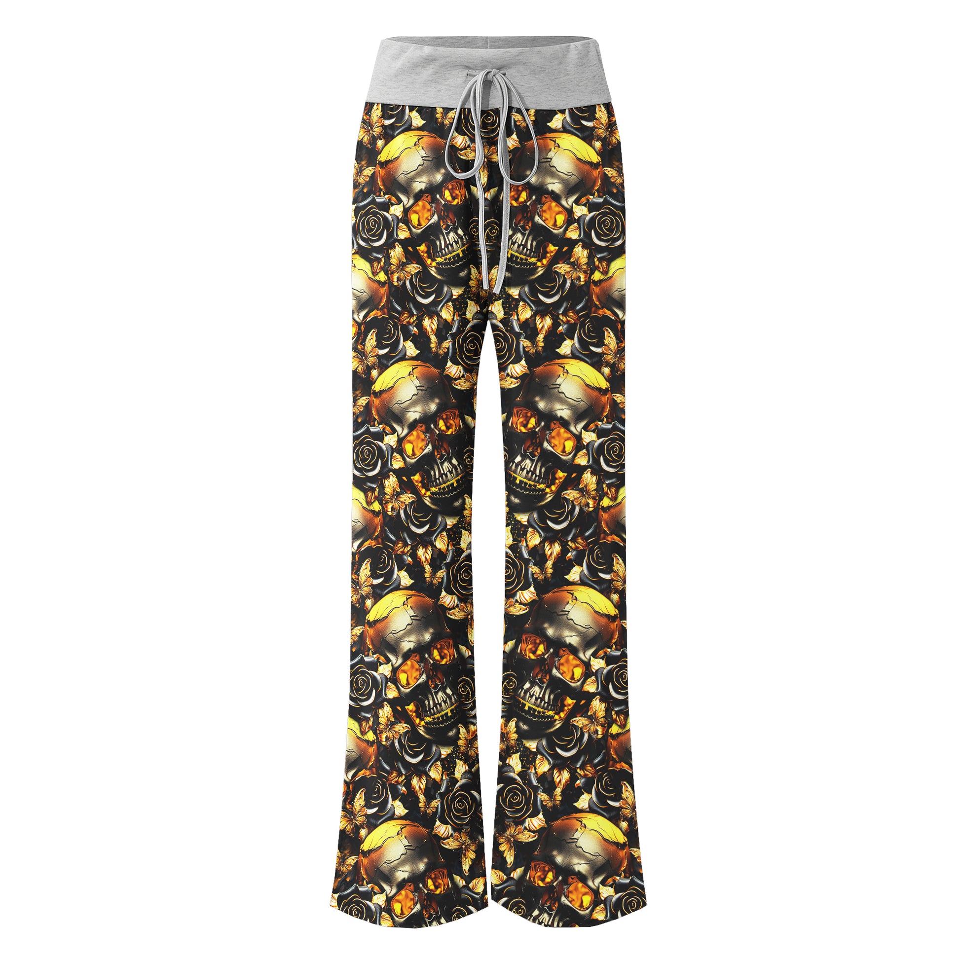 Gold Skull Silver Rose Women's High-waisted Wide Leg Pants | Wonder Skull