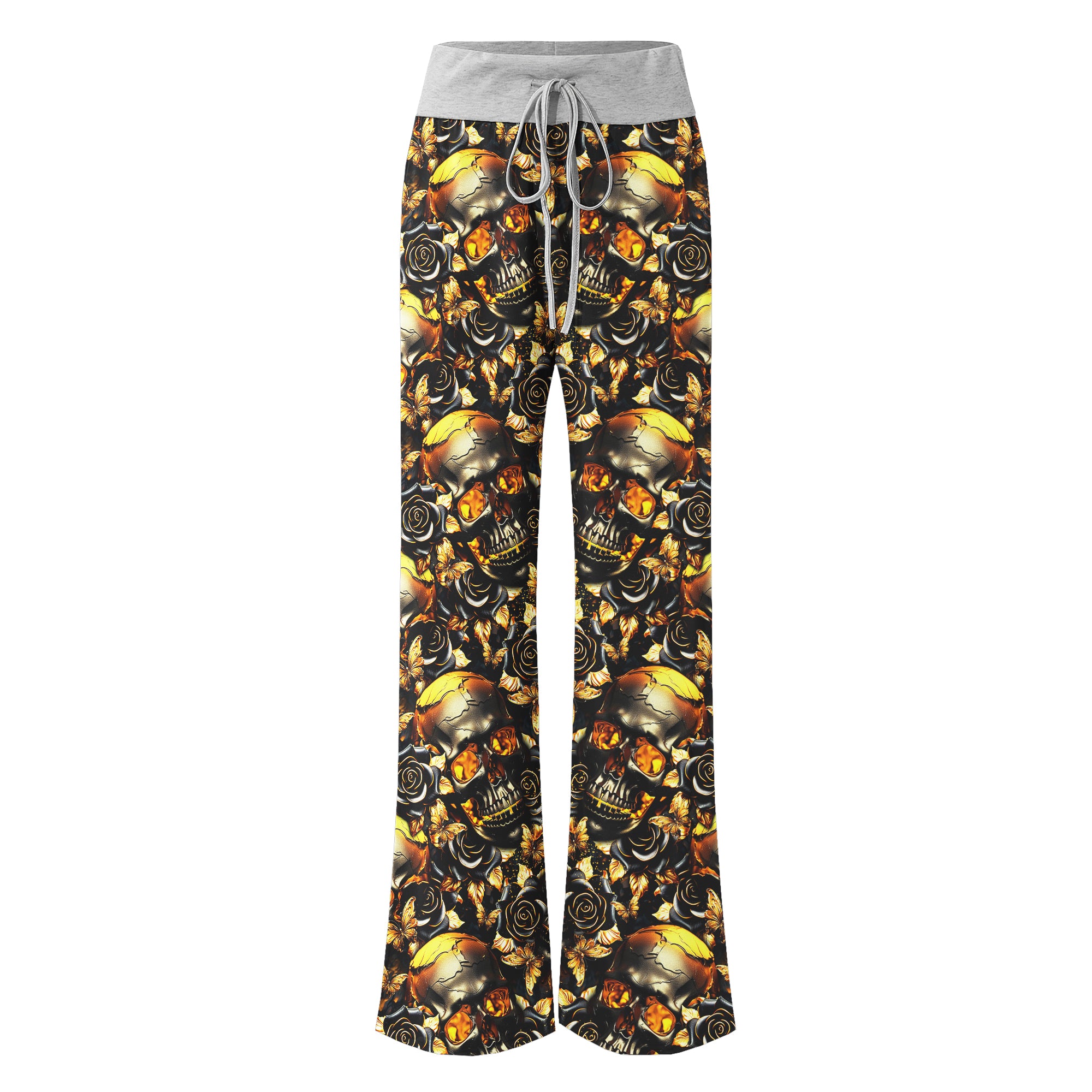 Gold Skull Silver Rose Women's High-waisted Wide Leg Pants | Wonder Skull