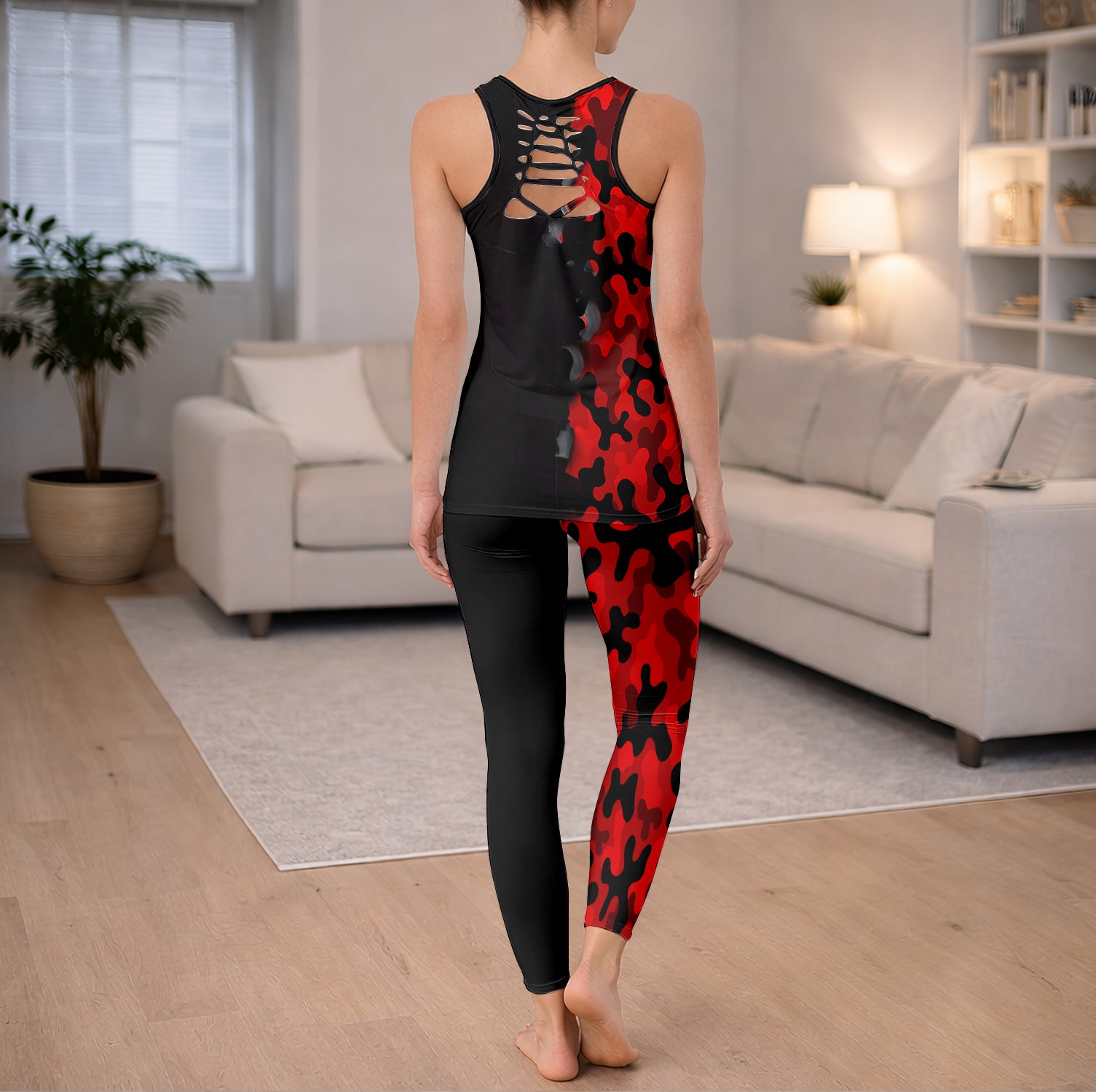 Scarlet Camo Skull Art Tanktop and Leggings