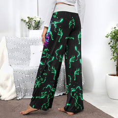 Electric Cyan Skull Women's High-waisted Wide Leg Pants | Wonder Skull