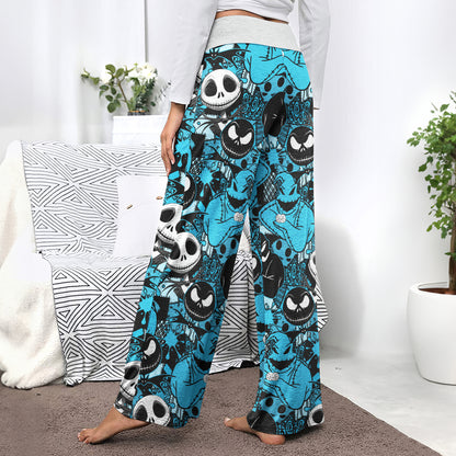 Blue Nightmare Theme Women's High-waisted Wide Leg Pants | Wonder Skull