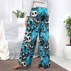 Blue Nightmare Theme Women's High-waisted Wide Leg Pants | Wonder Skull