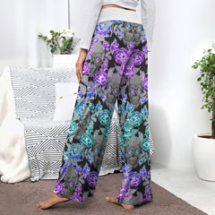 Floral Colorful Skull Women's High-waisted Wide Leg Pants | Wonder Skull