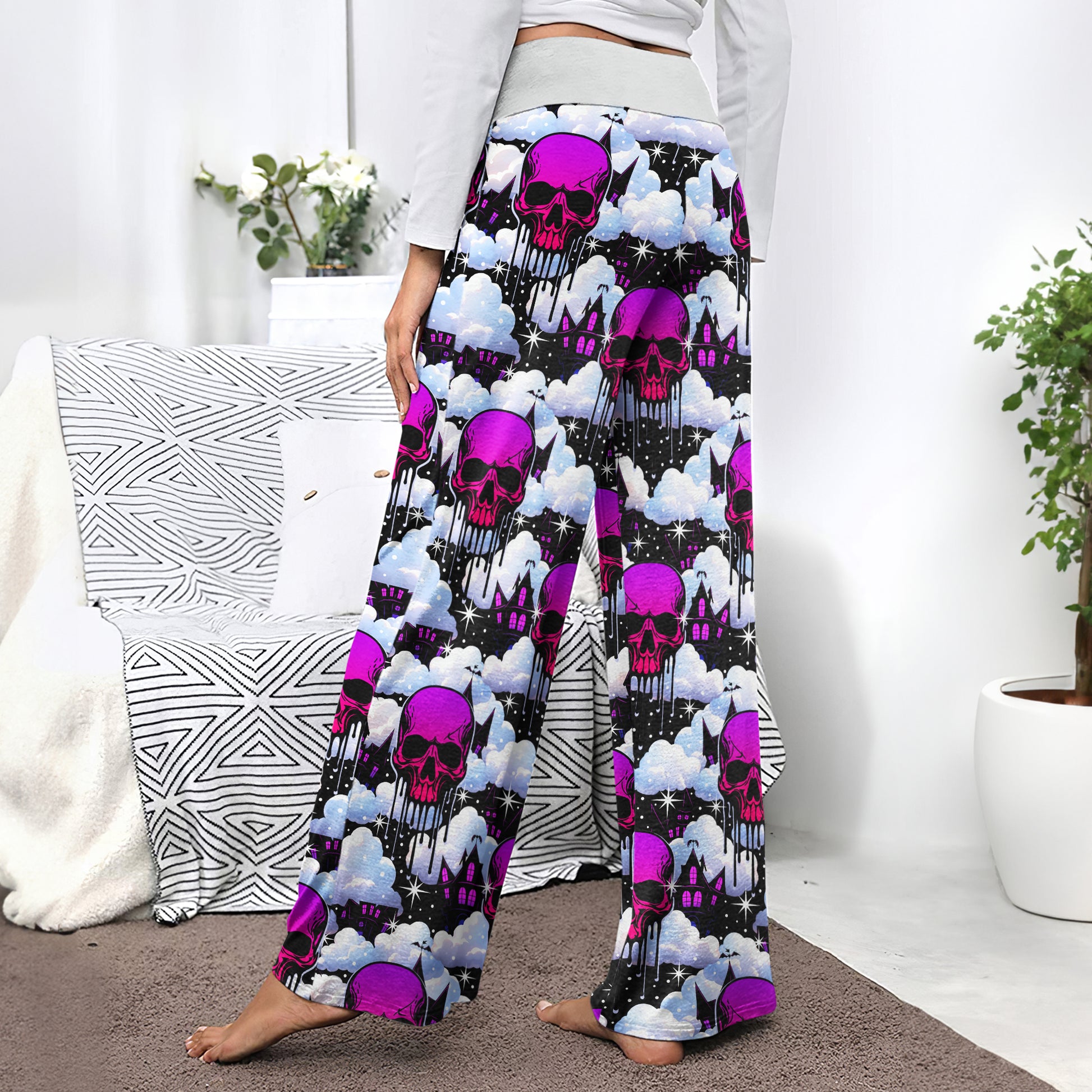 Purple Skull Cloud Women's High-waisted Wide Leg Pants | Wonder Skull