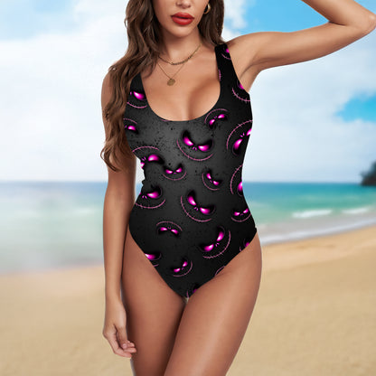 One Piece Bikini Magenta Malice Skull Pattern Print Swimwear