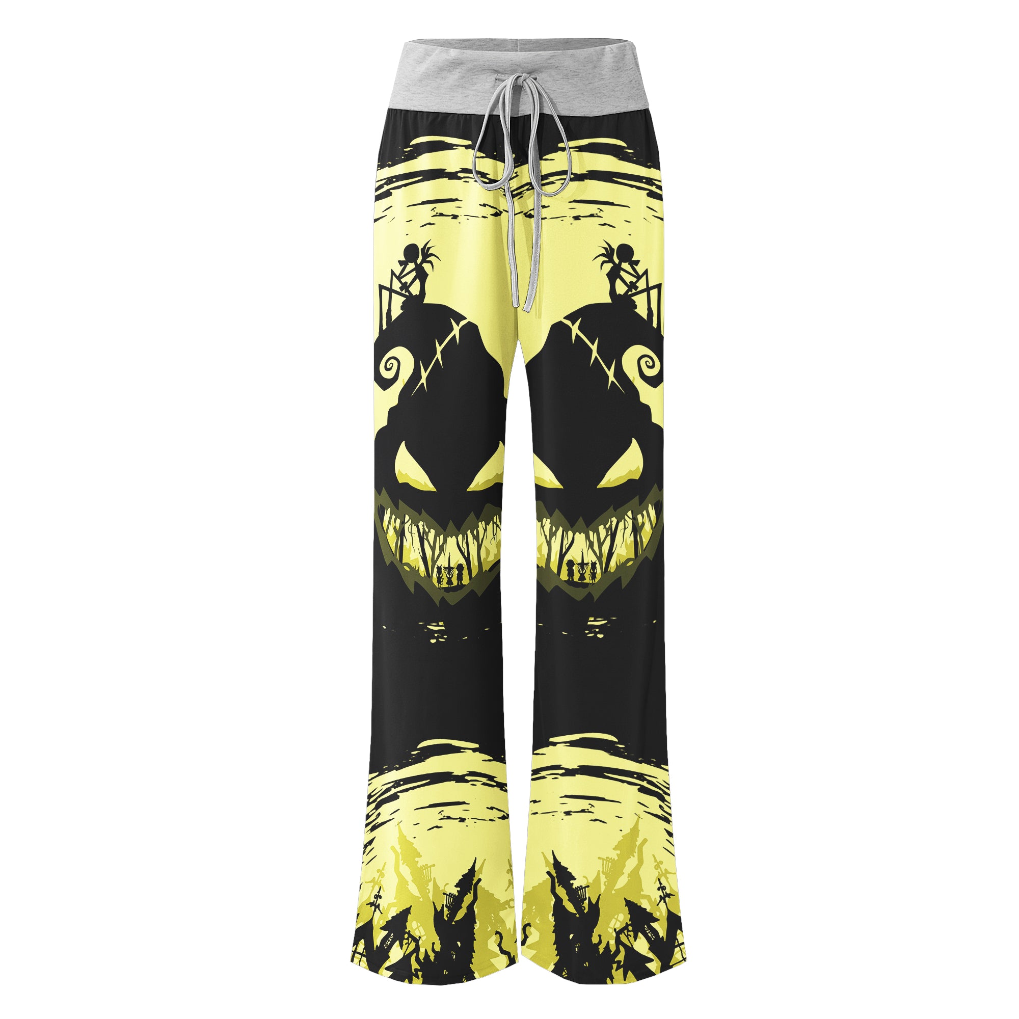 Yellow Black Nightmare Theme Women's High-waisted Wide Leg Pants | Wonder Skull
