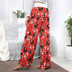 Red Skull Theme Women's High-waisted Wide Leg Pants | Wonder Skull