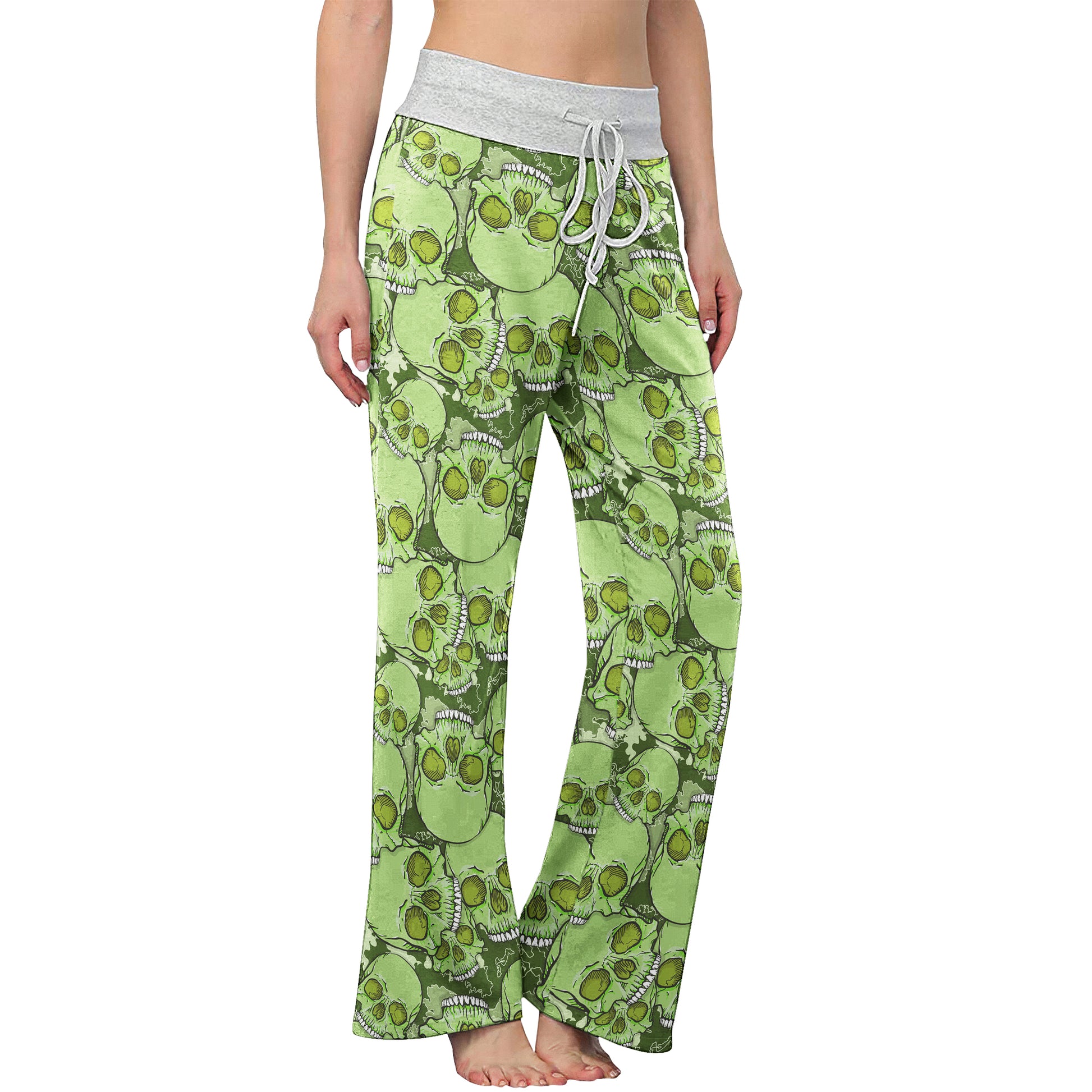 Green Baby Skull Women's High-waisted Wide Leg Pants | Wonder Skull