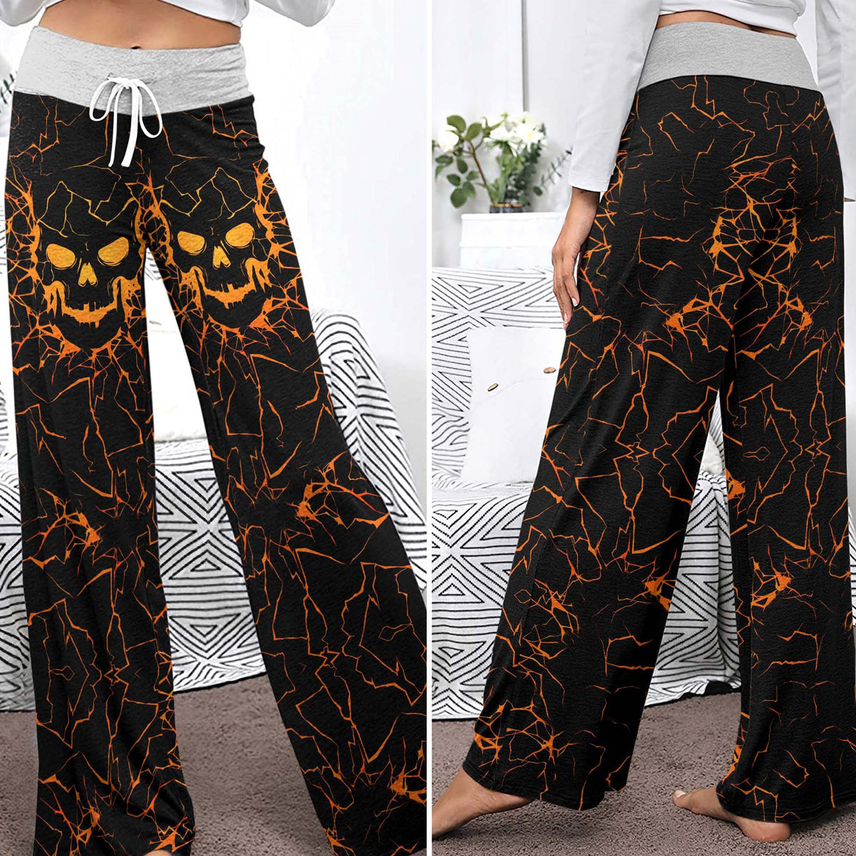 Dark Ember Skull Women's High-waisted Wide Leg Pants