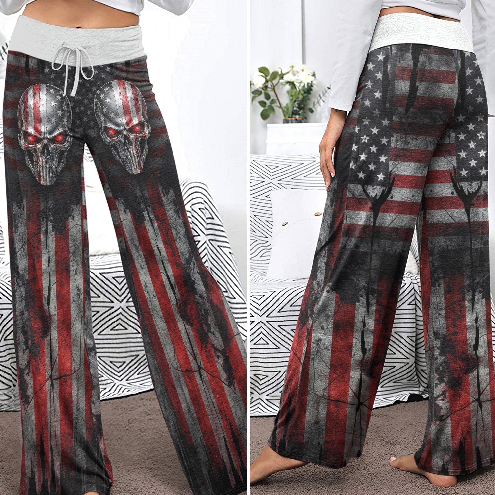Iron Grit Liberty Skull Women's High-waisted Wide Leg Pants