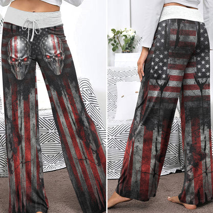 Iron Grit Liberty Skull Women's High-waisted Wide Leg Pants