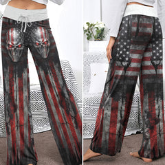 Iron Grit Liberty Skull Women's High-waisted Wide Leg Pants