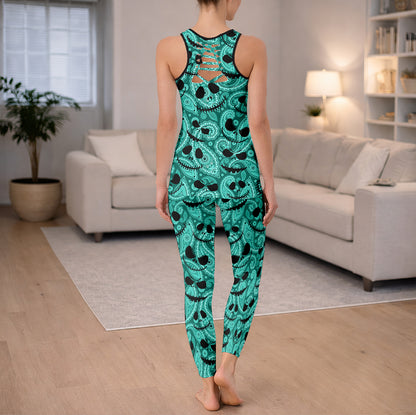 Spooky Paisley Skull Pattern Tanktop and Legging