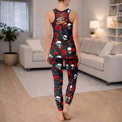 Filigree Skull Rose Pattern Tanktop and Leggings
