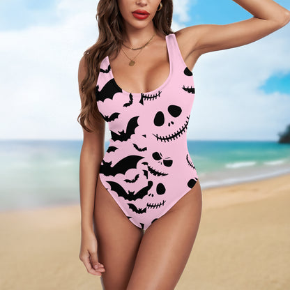 One Piece Bikini Bubblegum Bats & Bones Print Swimwear