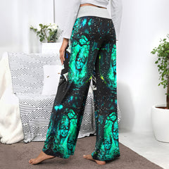 Dark Green Theme Women's High-waisted Wide Leg Pants | Wonder Skull