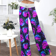 Purple Skull Rose Spider Women's High-waisted Wide Leg Pants | Wonder Skull