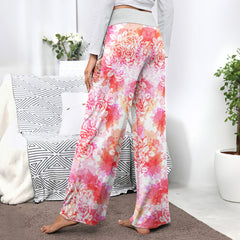 Pink Floral Skull Women's High-waisted Wide Leg Pants | Wonder Skull