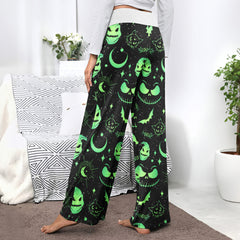 Black Green Christmas Theme Women's High-waisted Wide Leg Pants | Wonder Skull