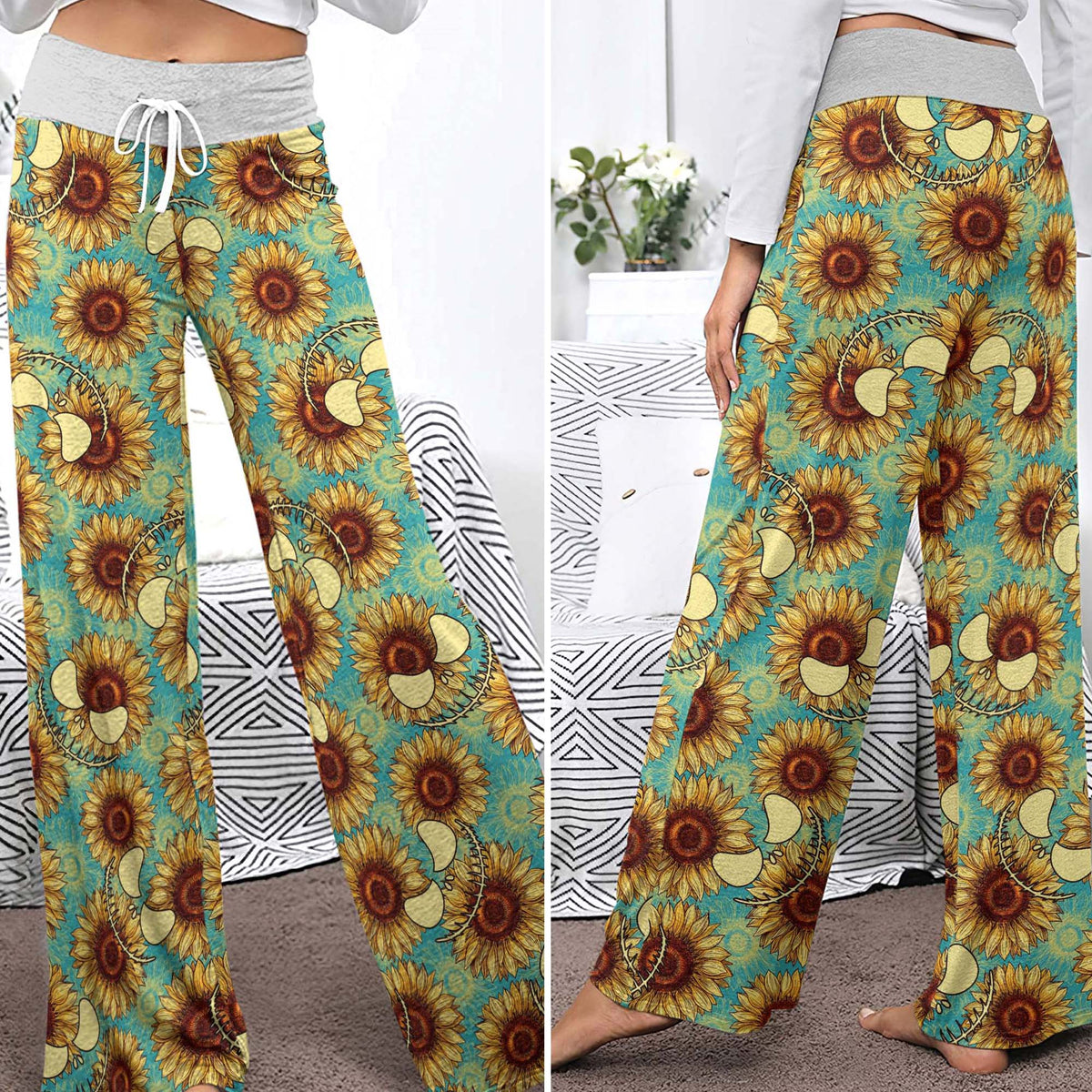 Dark Floral Smile Women's High-waisted Wide Leg Pants