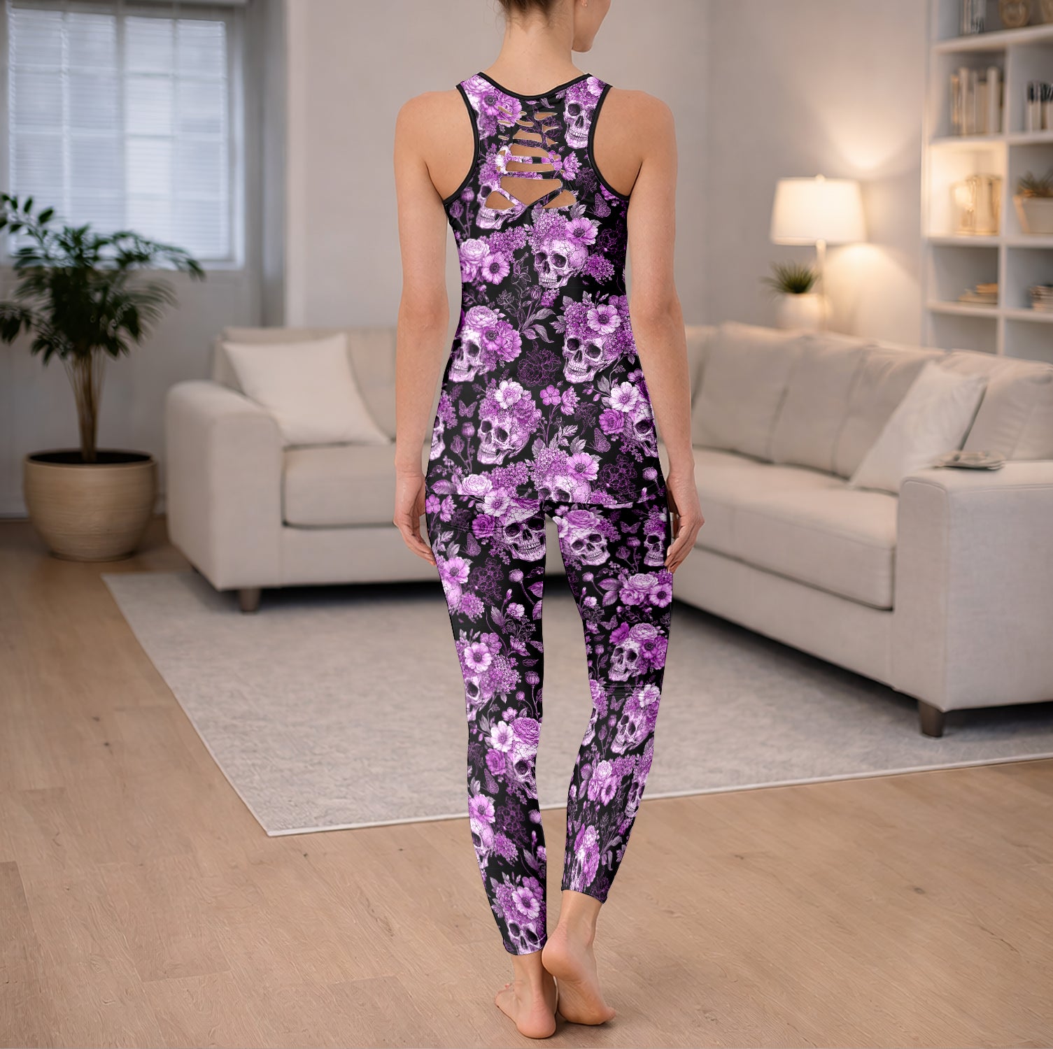 Dark Floral Skull Baroque Tanktop and Legging