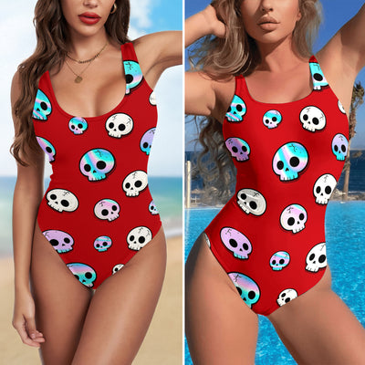 One Piece Bikini Holographic Skull Drift Print Swimwear