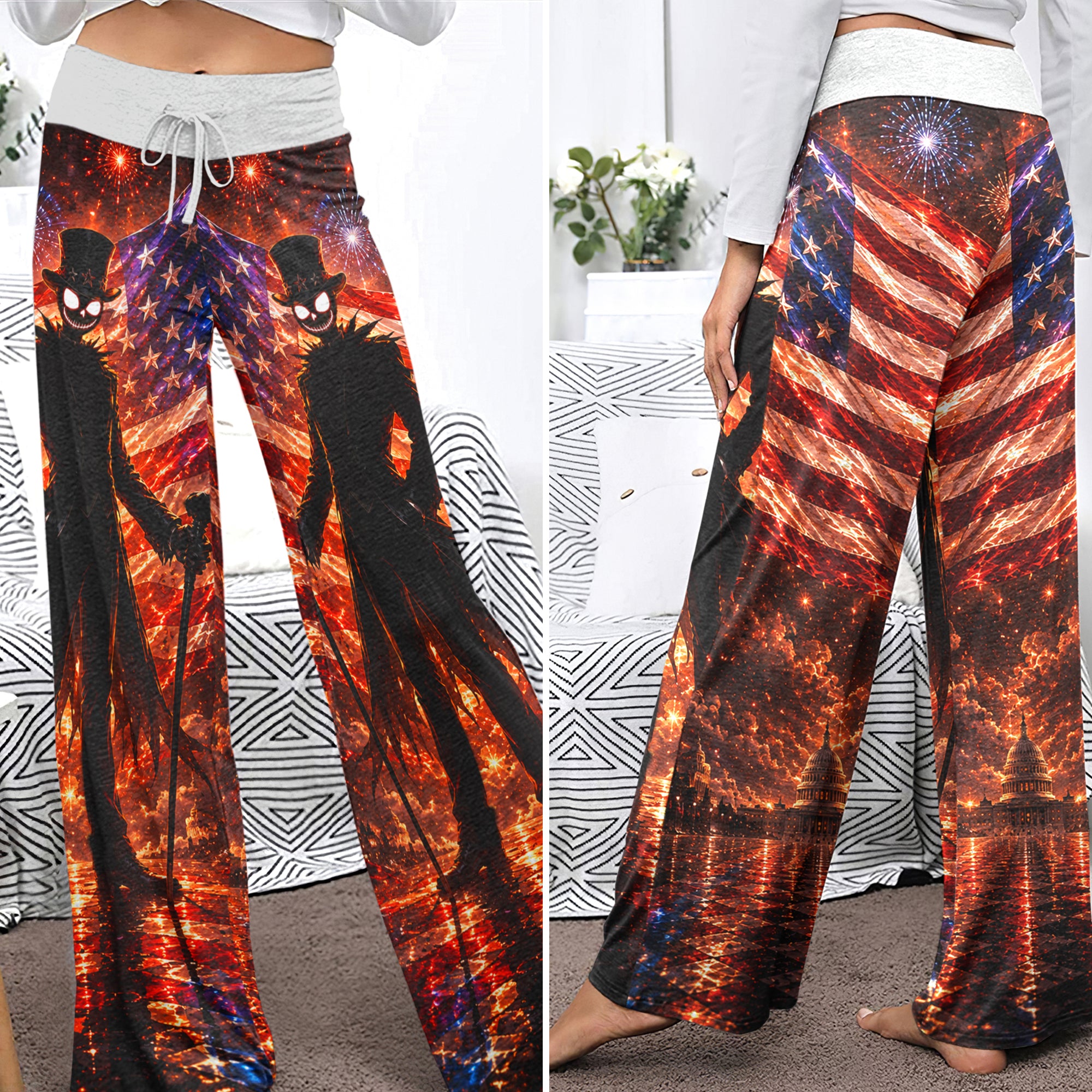 Gothic American Pride Art Women's High-waisted Wide Leg Pants