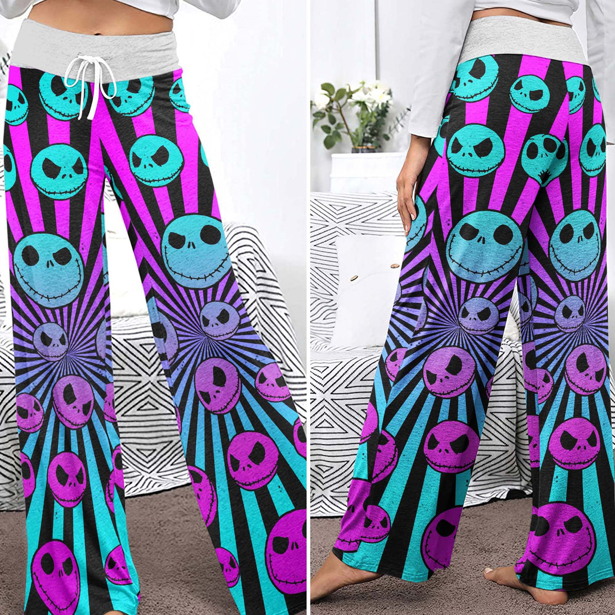 Neon Nightmare Skulls Women's High-waisted Wide Leg Pants
