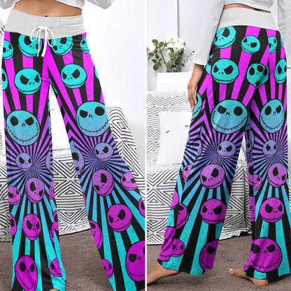 Neon Nightmare Skulls Women's High-waisted Wide Leg Pants