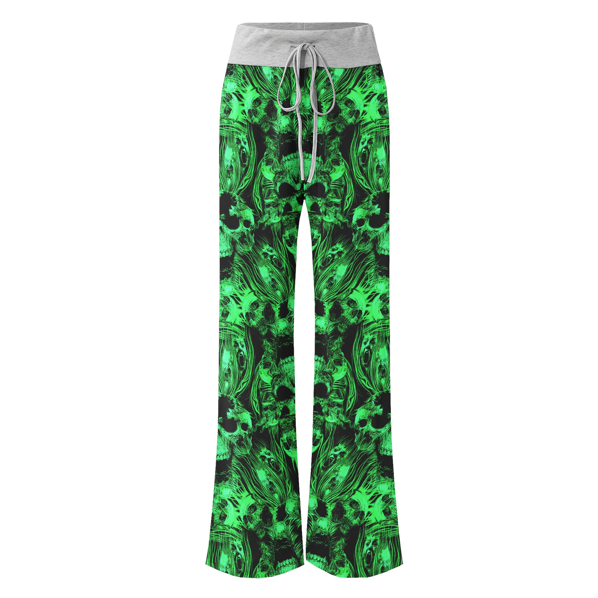 Green Skull Ghost Scared Women's High-waisted Wide Leg Pants | Wonder Skull