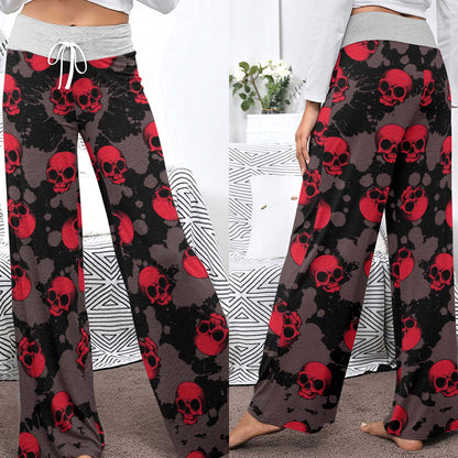 Red Reign Skulls Women's High-waisted Wide Leg Pants