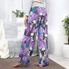 Violet Skull Butterfly Women's High-waisted Wide Leg Pants | Wonder Skull