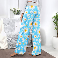 Blue Daisy Skull Women's High-waisted Wide Leg Pants | Wonder Skull