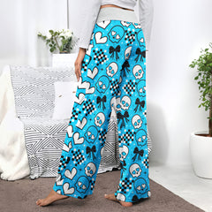 Blue Skull Love Women's High-waisted Wide Leg Pants | Wonder Skull